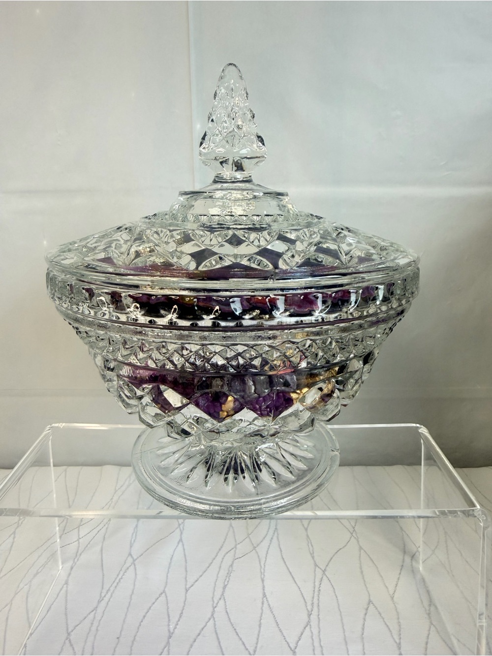 Purple Jewelry Lot of 27 + Vintage Anchor Hocking Wexford Crystal Candy Dish - Picture 10 of 15